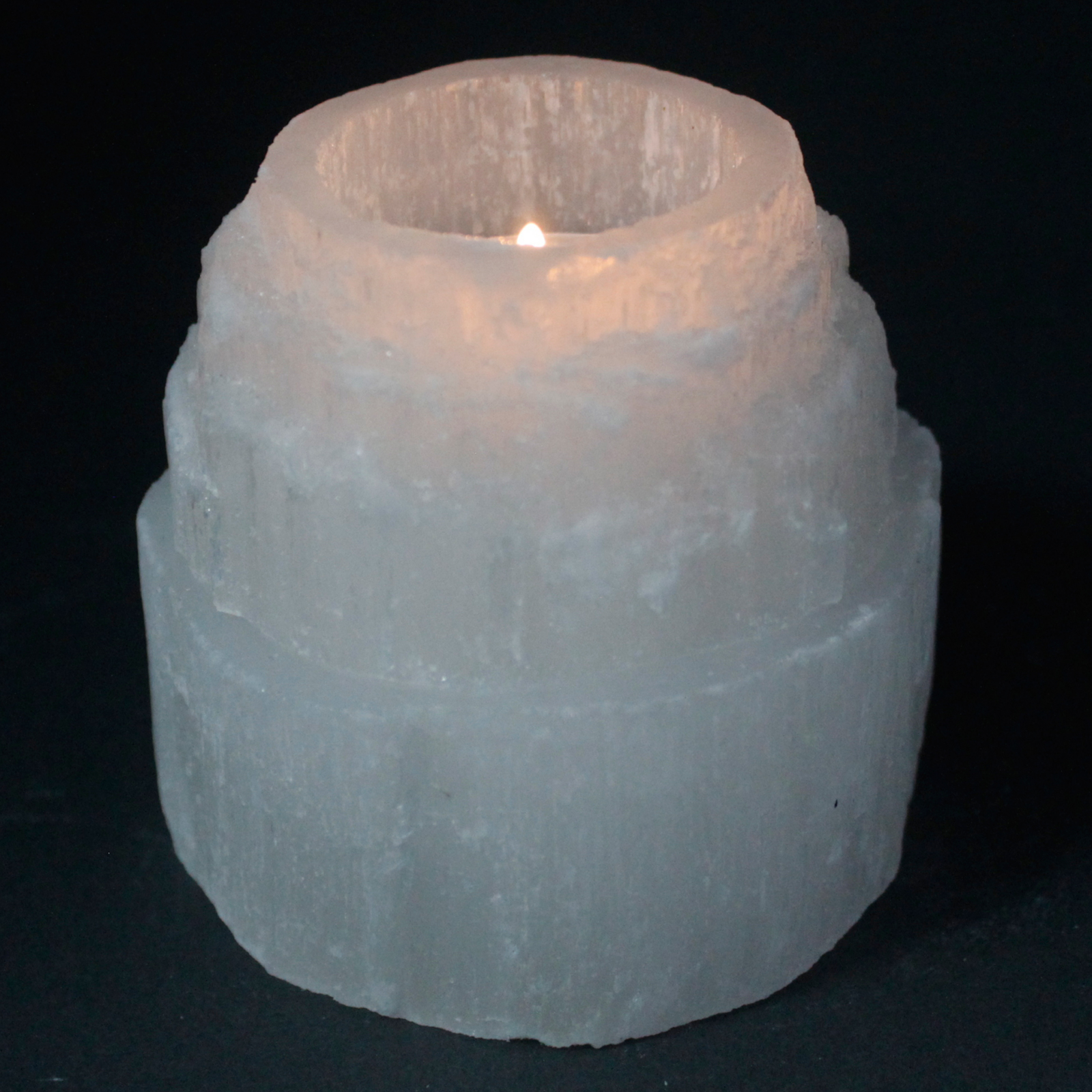 Selenite Mountain Top Candle Holder – 8 cm 2 Selenite Mountain Top Candle Holder – 8 cm