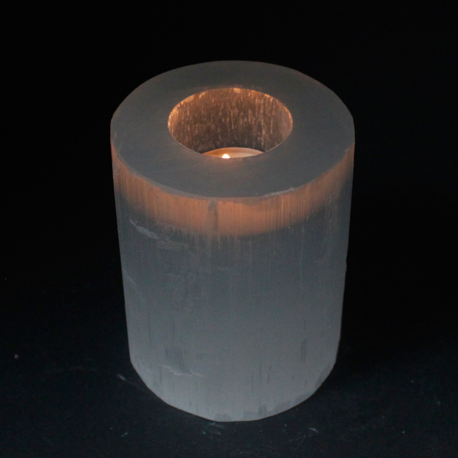 Selenite Cylinder Candle Holder – 10 cm 2 Selenite Cylinder Candle Holder – 10 cm