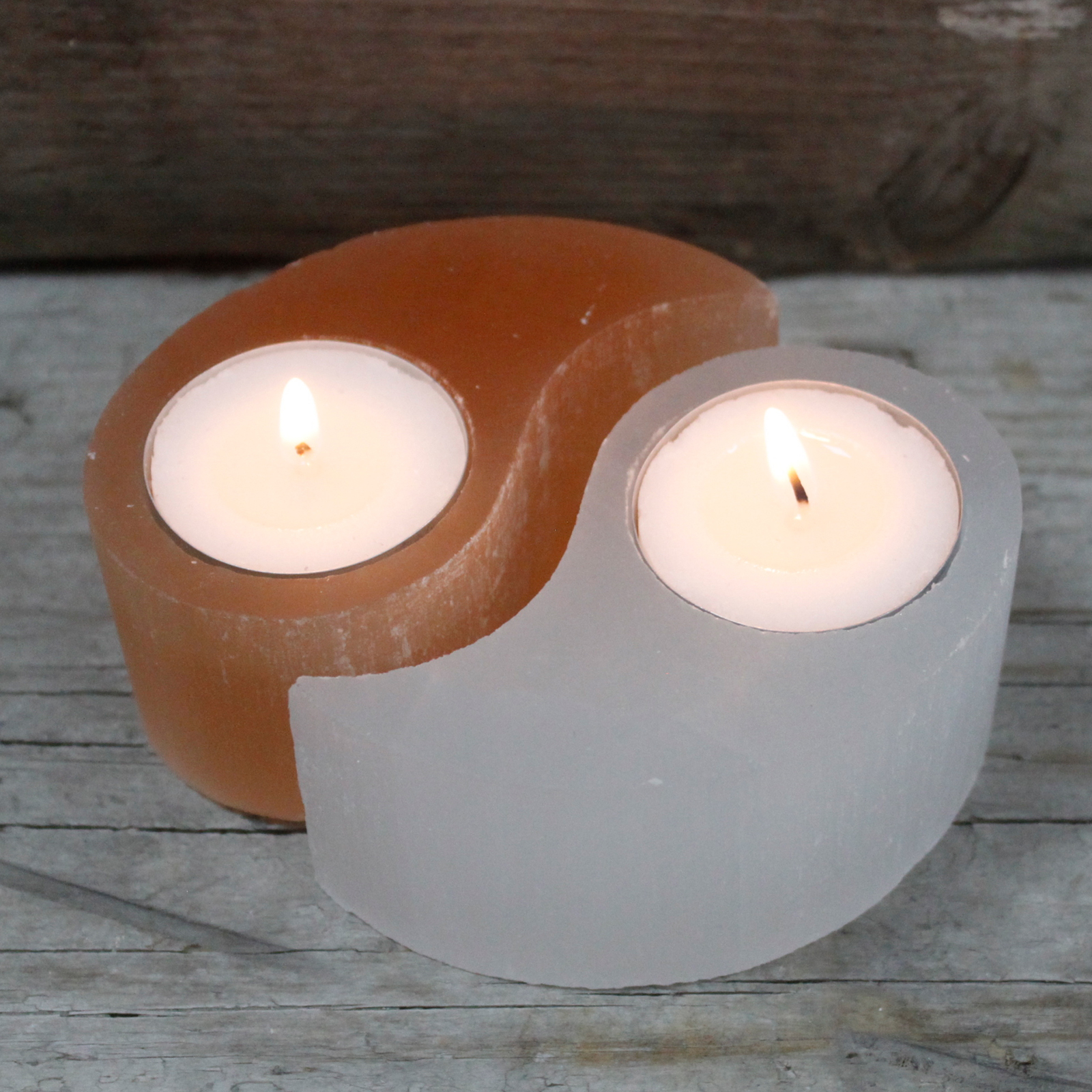 Selenite Ying Yang Candle Holder 2 Selenite Ying Yang Candle Holder
