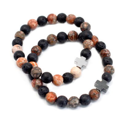 Eternity Friendship Bracelets – Leopard Skin Jasper & Lava Stone