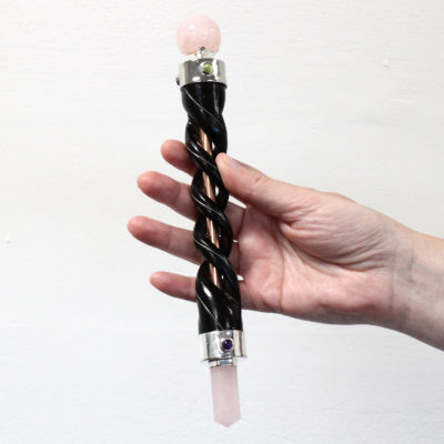 Rose Quartz & Copper Spiral Carving Healing Wand