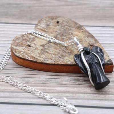 Black Agate Guardian Angel Pendant