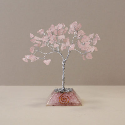 Rose Quartz Gemstone Tree with Orgonite Base – 80 Stone