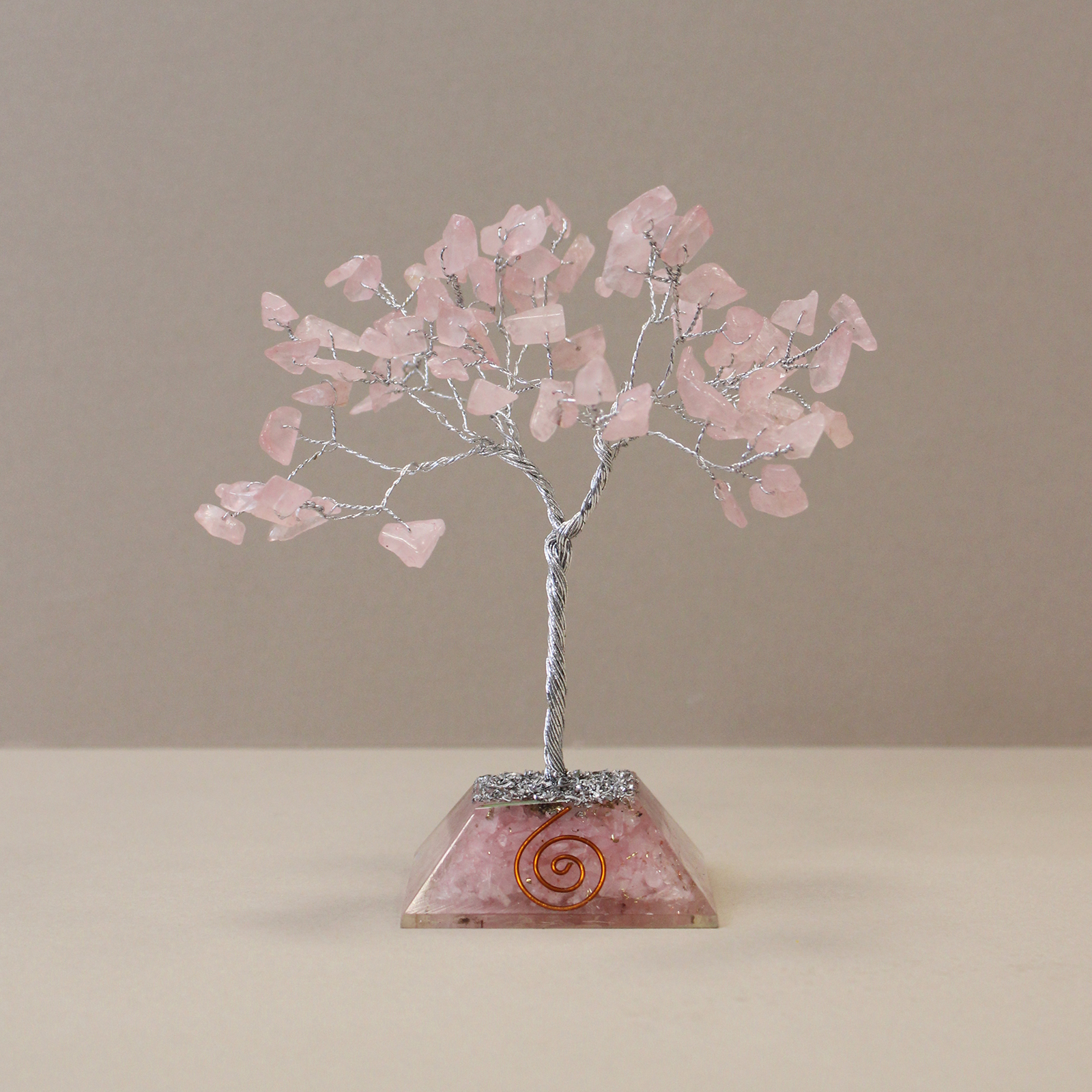 Rose Quartz Gemstone Tree with Orgonite Base – 80 Stone Rose Quartz Gemstone Tree with Orgonite Base – 80 Stone