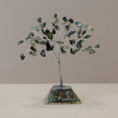 Moss Agate Gemstone Tree with Orgonite Base – 80 Stone