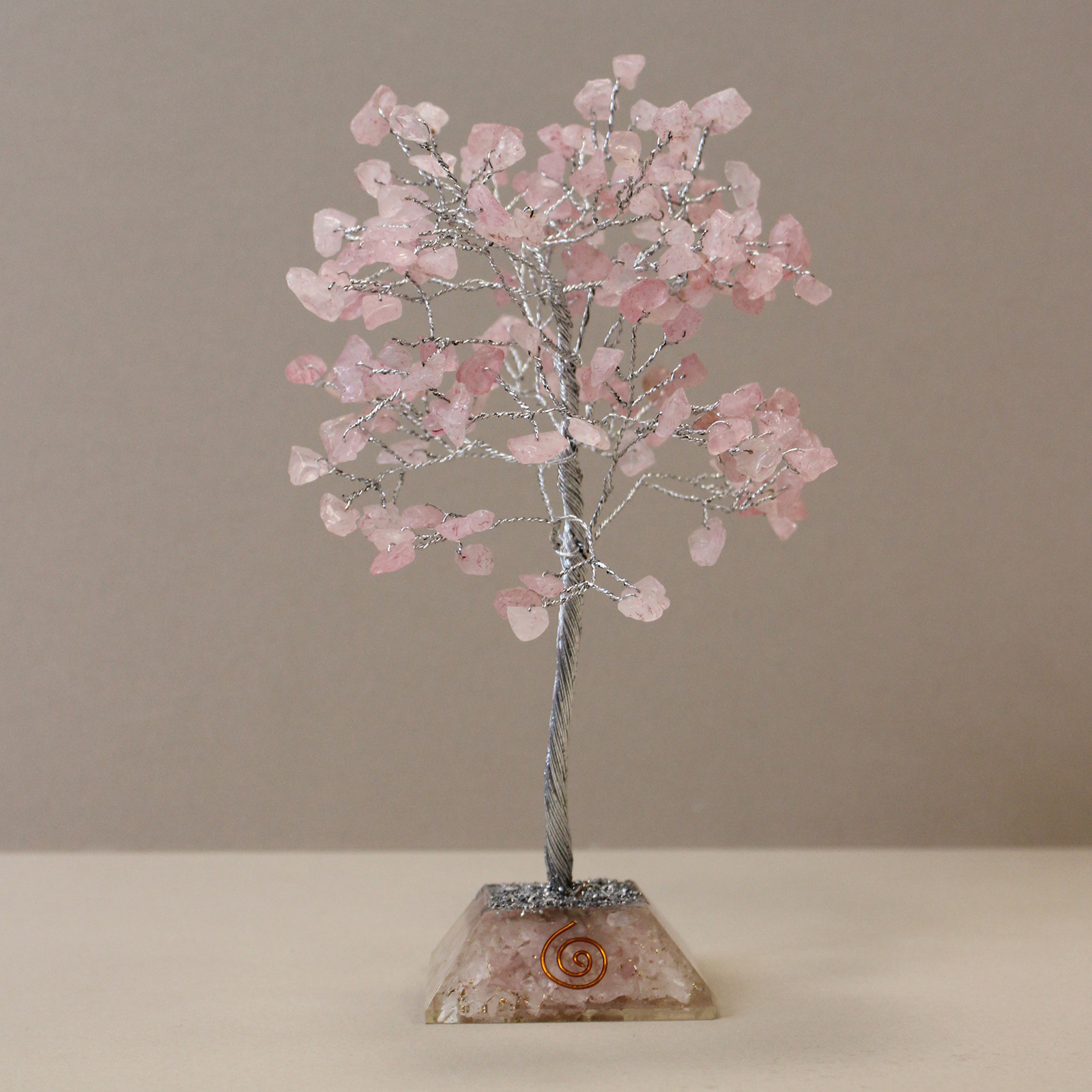 Rose Quartz Gemstone Tree with Orgonite Base – 160 Stone Rose Quartz Gemstone Tree with Orgonite Base – 160 Stone