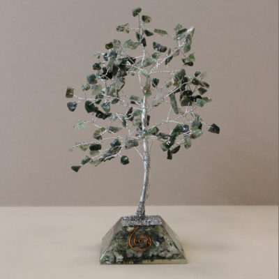 Moss Agate Gemstone Tree with Orgonite Base – 160 Stone