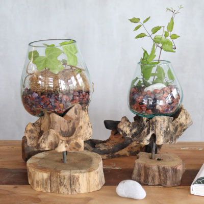 Molten Glass on Wood with Stand – Large Bowl