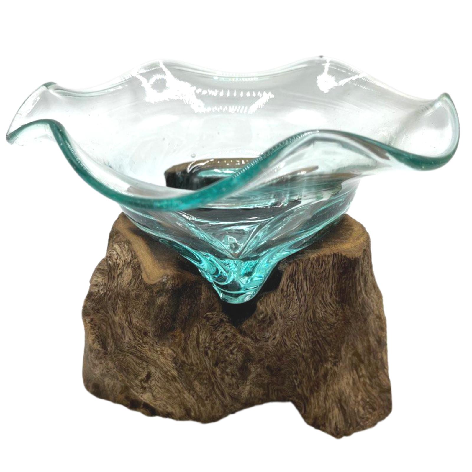 Molten Glass Fancy Sweet Bowl on Wood Molten Glass Fancy Sweet Bowl on Wood
