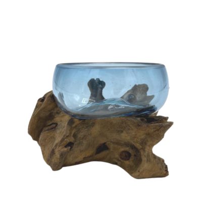 Molten Glass Mini Blue Bowl on Wood