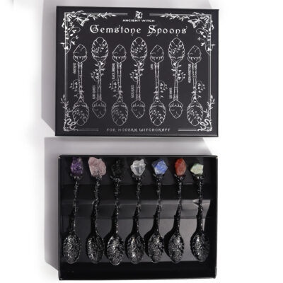 Dark Silver Gemstone Crystal Witch Spoons