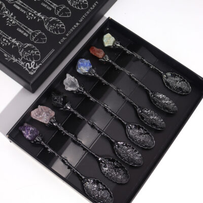 Dark Silver Gemstone Crystal Witch Spoons