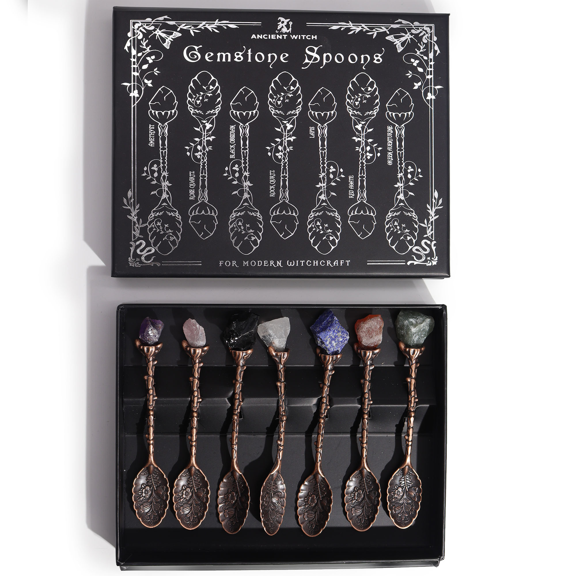 Bronze Gemstone Crystal Witch Spoons 2 Bronze Gemstone Crystal Witch Spoons