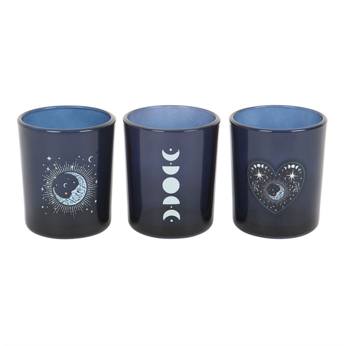 Set of 3 Blue Moon Votive Candle Holders 3 Set of 3 Blue Moon Votive Candle Holders