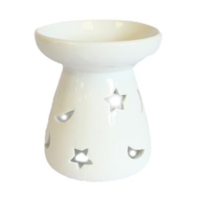 Small White Oil Burner – Moon & Star