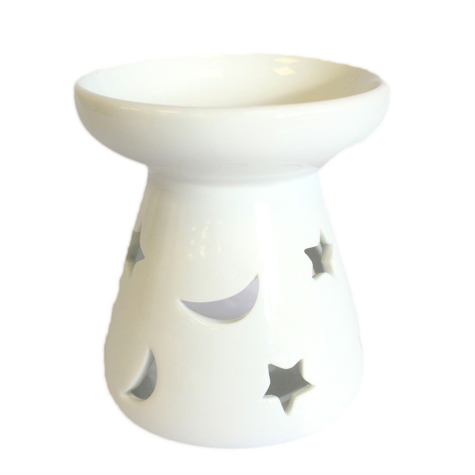 Large Classic White Oil Burner – Moon & Star Large Classic White Oil Burner – Moon & Star