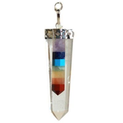 Crystal – 7 Chakra Bounded Thin Point Flat Pendant