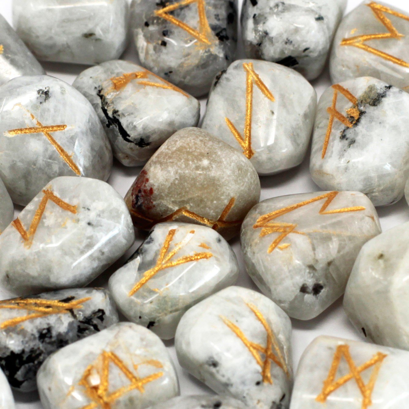 Runes Stone Set in Pouch – Rainbow Moonstone 2 Runes Stone Set in Pouch – Rainbow Moonstone