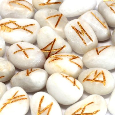 Runes Stone Set in Pouch – White Agate