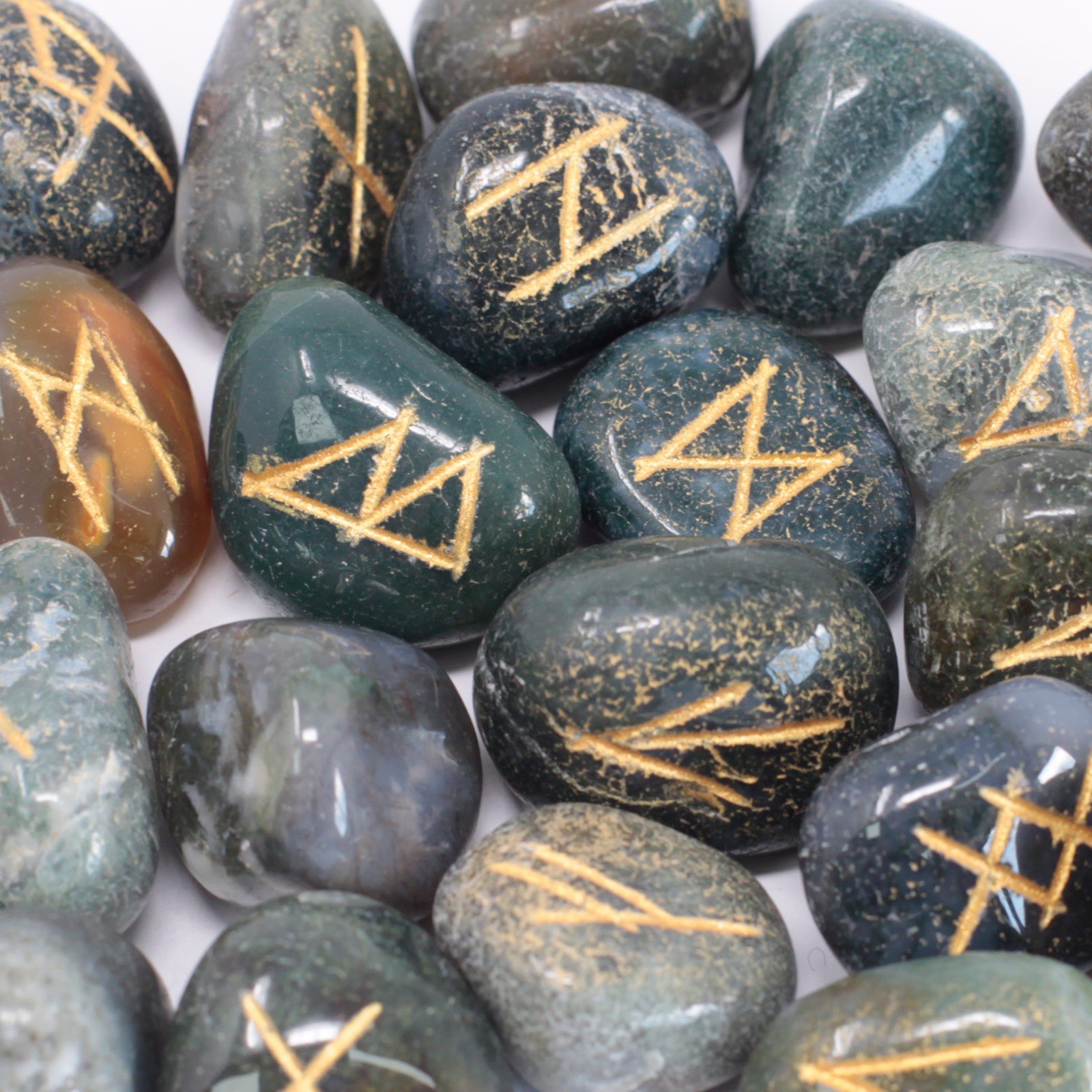 Runes Stone Set in Pouch – Moss Agate 2 Runes Stone Set in Pouch – Moss Agate