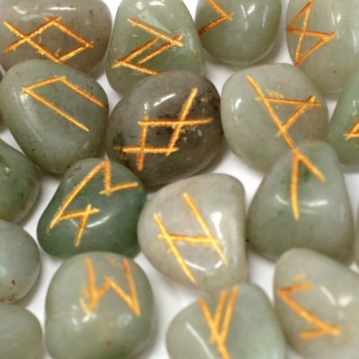 Runes Stone Set in Pouch – Green Aventurine