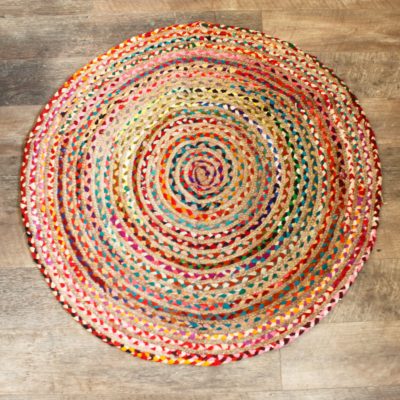 Round Jute and Recycled Cotton Rug – 120 cm