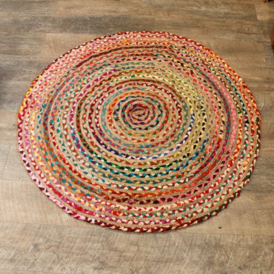 Round Jute and Recycled Cotton Rug – 120 cm