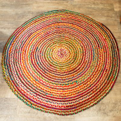 Round Jute and Recycled Cotton Rug – 150 cm