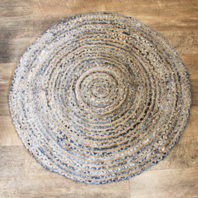 Round Jute and Recycle Denim Rug – 120 cm