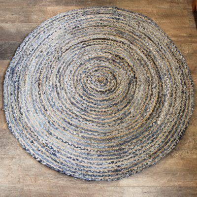 Round Jute and Recycle Denim Rug – 150 cm