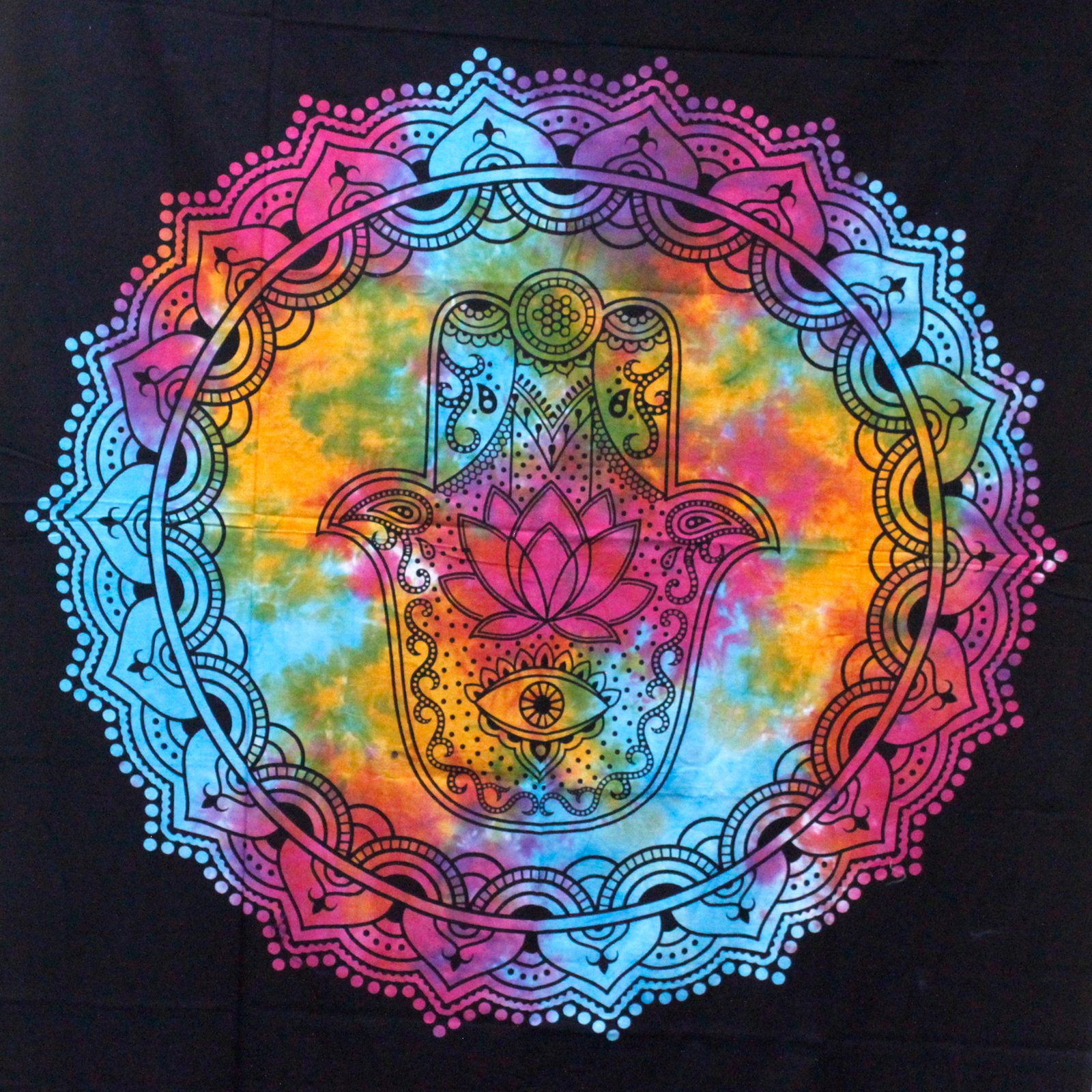 Double Cotton Bedspread + Wall Hanging – Black Hamsa Double Cotton Bedspread + Wall Hanging – Black Hamsa