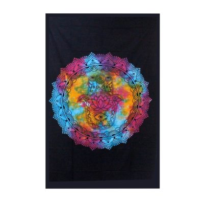 Double Cotton Bedspread + Wall Hanging – Black Hamsa