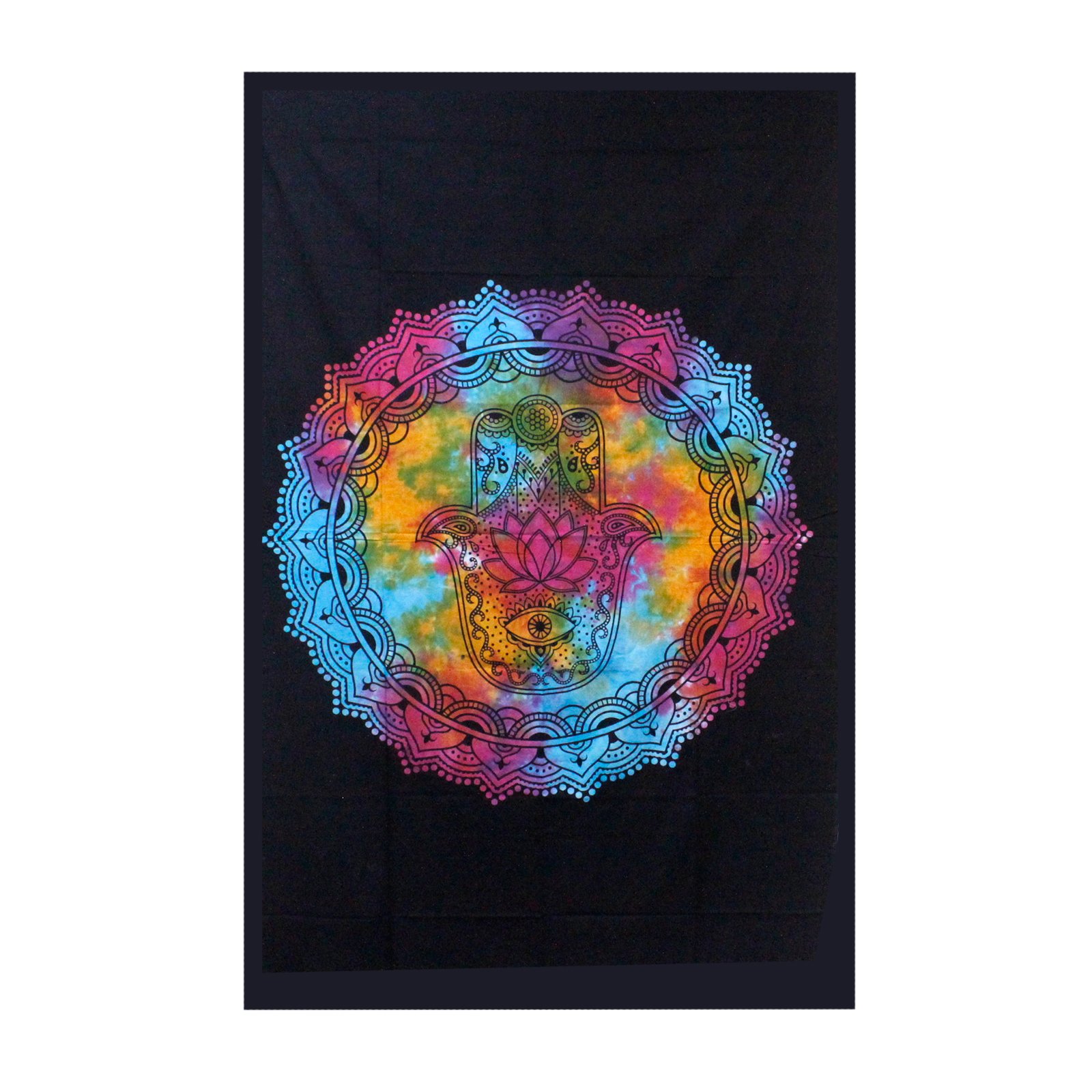 Double Cotton Bedspread + Wall Hanging – Black Hamsa 2 Double Cotton Bedspread + Wall Hanging – Black Hamsa