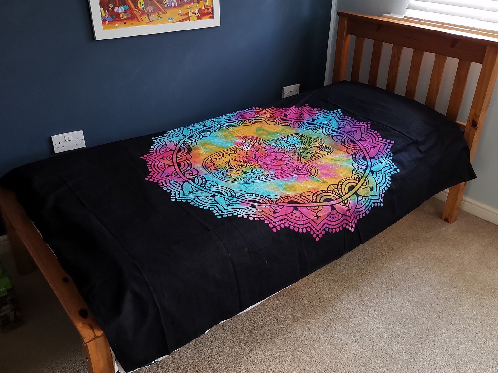 Single Cotton Bedspread + Wall Hanging – Black Hamsa 3 Single Cotton Bedspread + Wall Hanging – Black Hamsa