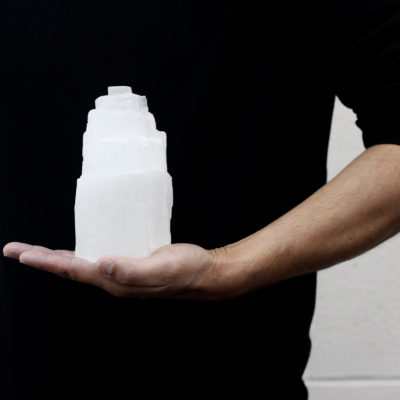 Natural Selenite Tower Lamp – 15cm