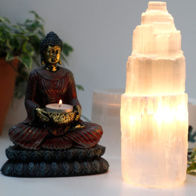 Natural Selenite Tower Lamp – 25cm