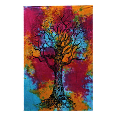Single Cotton Bedspread / Wall Hanging – Winter Tree