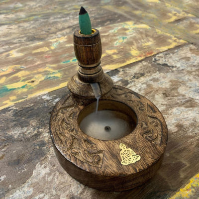 Brass Buddha Mango Wood Backflow Burner