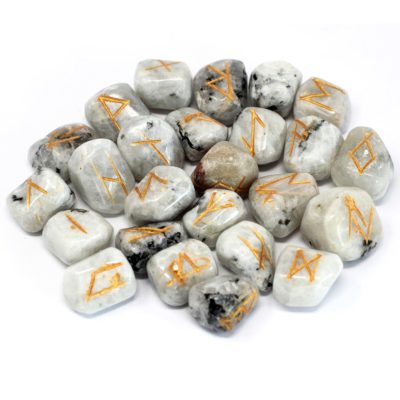 Runes Stone Set in Pouch – Rainbow Moonstone