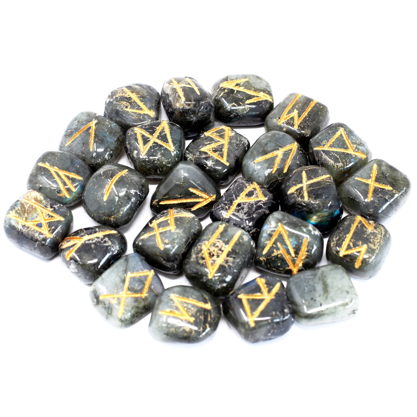 Runes Stone Set in Pouch – Labradorite Runes Stone Set in Pouch – Labradorite