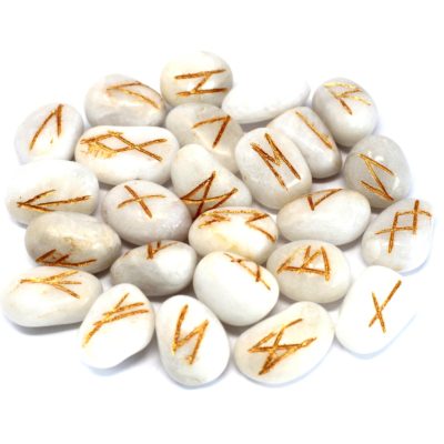 Runes Stone Set in Pouch – White Agate