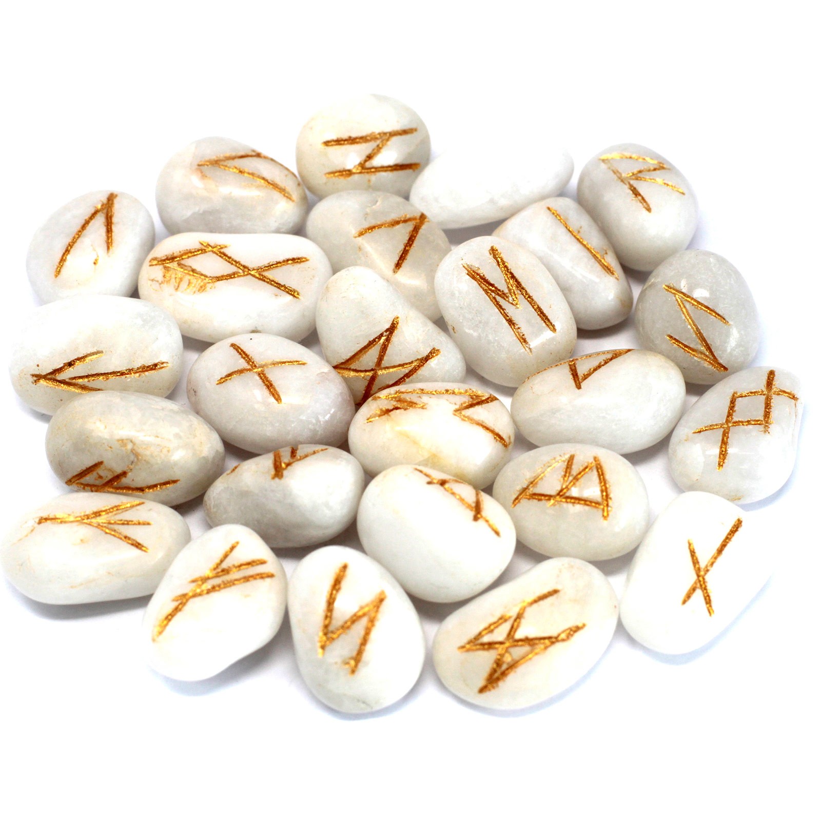 Runes Stone Set in Pouch – White Agate Runes Stone Set in Pouch – White Agate