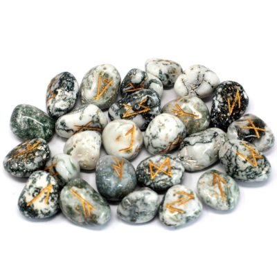 Runes Stone Set in Pouch – Tree Agate