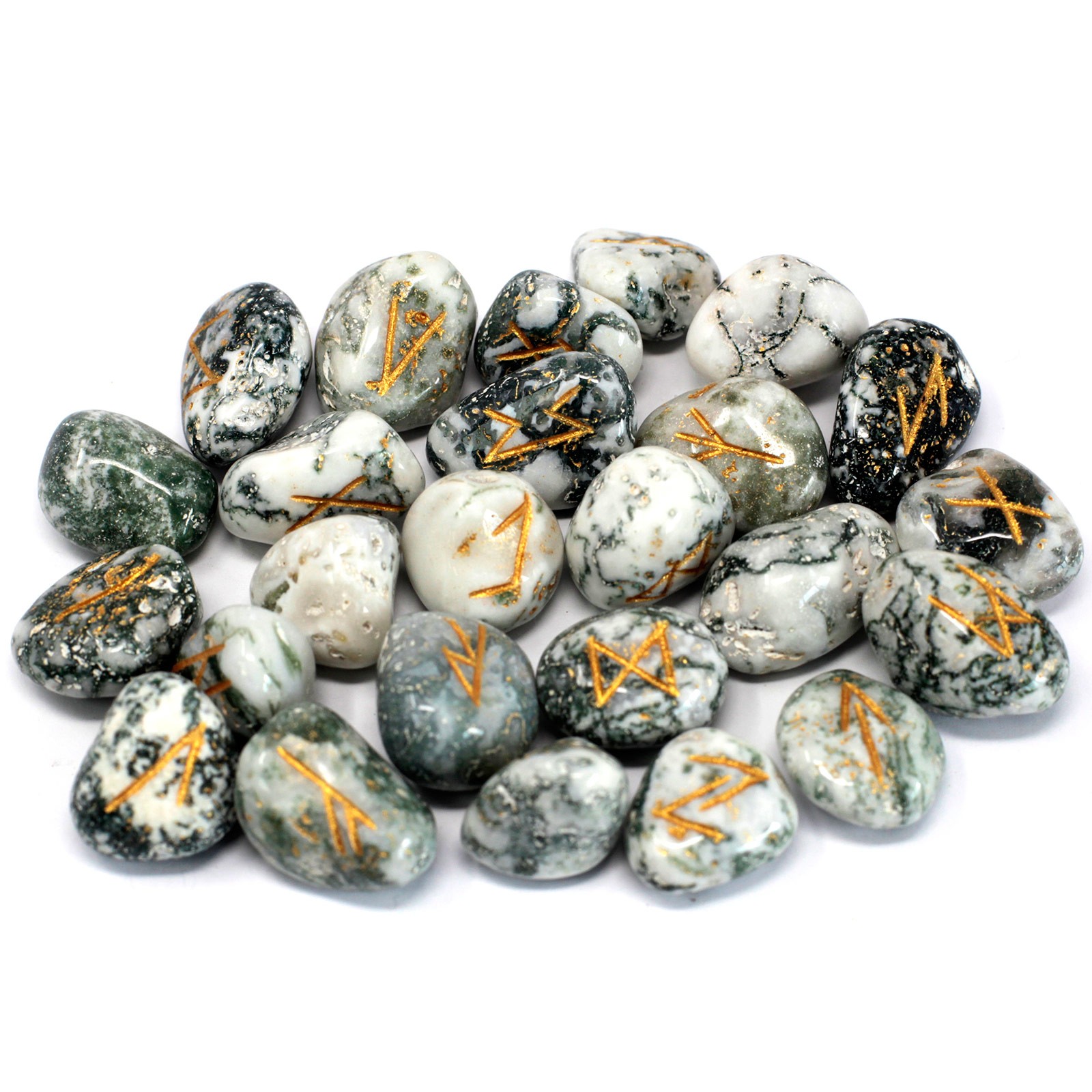 Runes Stone Set in Pouch – Tree Agate Runes Stone Set in Pouch – Tree Agate