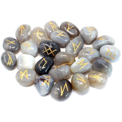 Runes Stone Set in Pouch – Grey Agate