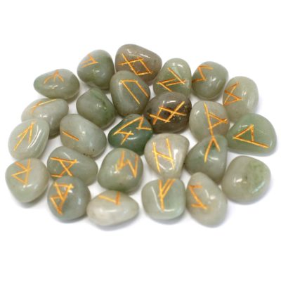 Runes Stone Set in Pouch – Green Aventurine