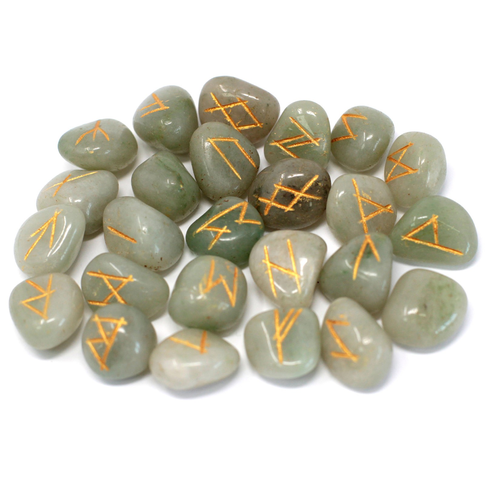 Runes Stone Set in Pouch – Green Aventurine Runes Stone Set in Pouch – Green Aventurine