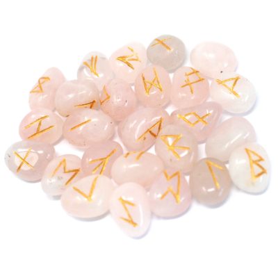 Runes Stone Set in Pouch  – Rose Quartz