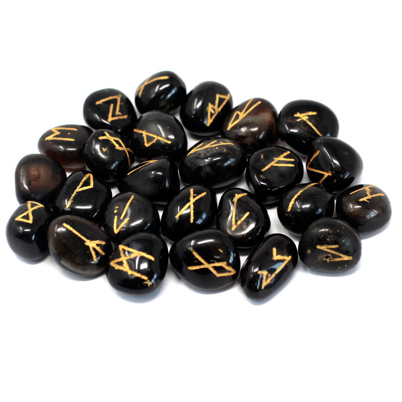 Runes Stone Set in Pouch – Black Onyx Runes Stone Set in Pouch – Black Onyx