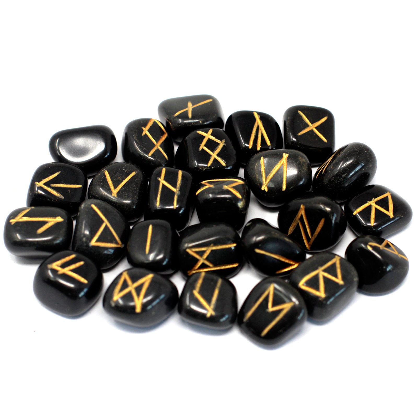 Runes Stone Set in Pouch – Black Agate Runes Stone Set in Pouch – Black Agate